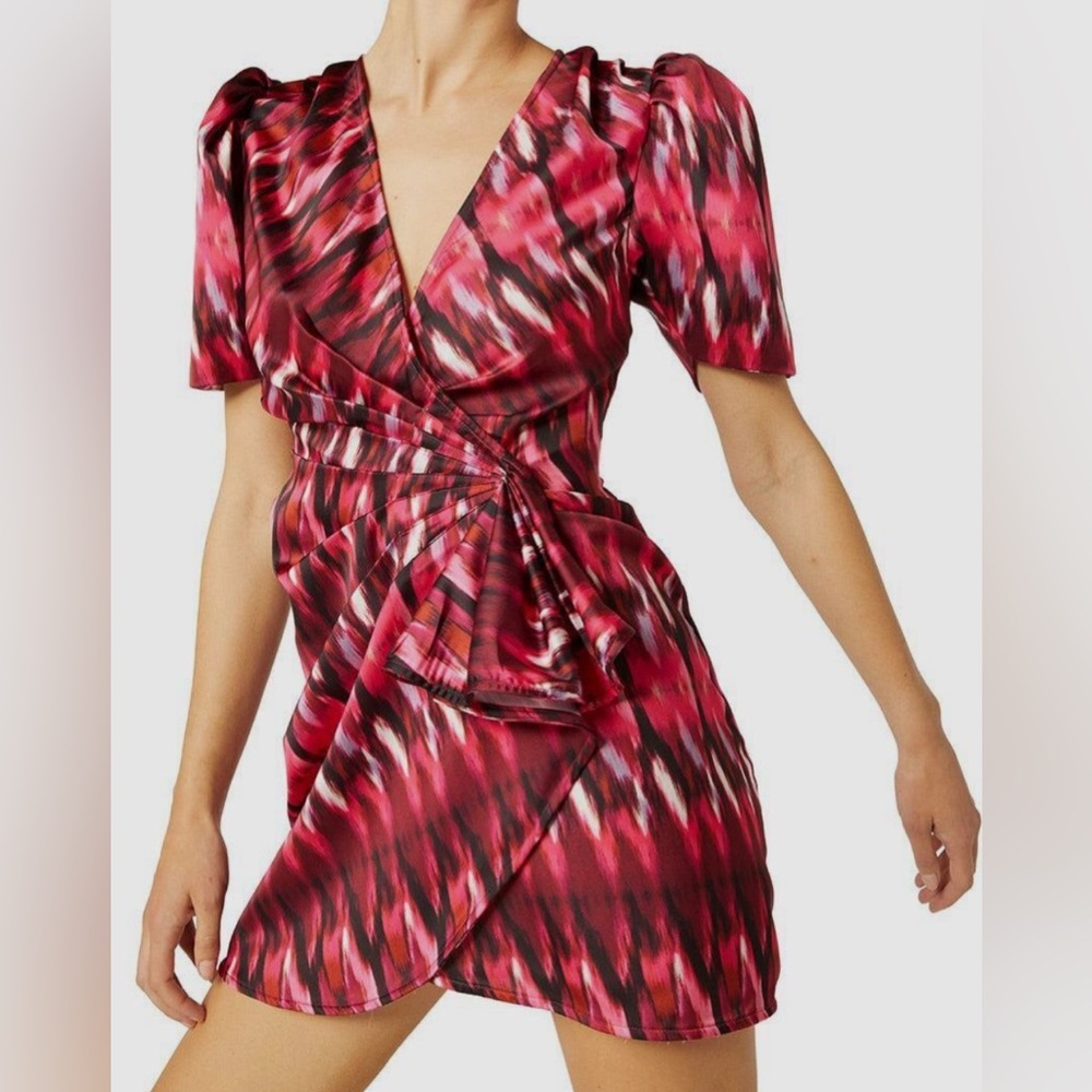 MISA $370 Pink Draped Satin Faux Wrap Dress Size Small NWT